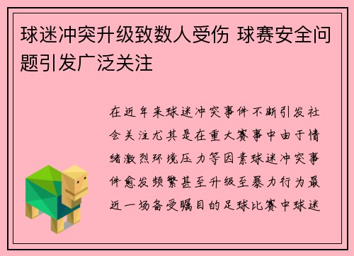 球迷冲突升级致数人受伤 球赛安全问题引发广泛关注